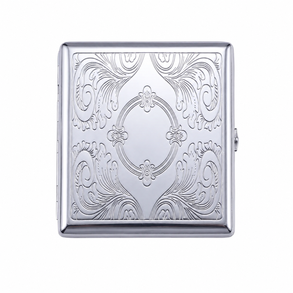 CHROMA 02 CAMEO Kartenetui aus verchromtem Metall mit geprägtem Relief