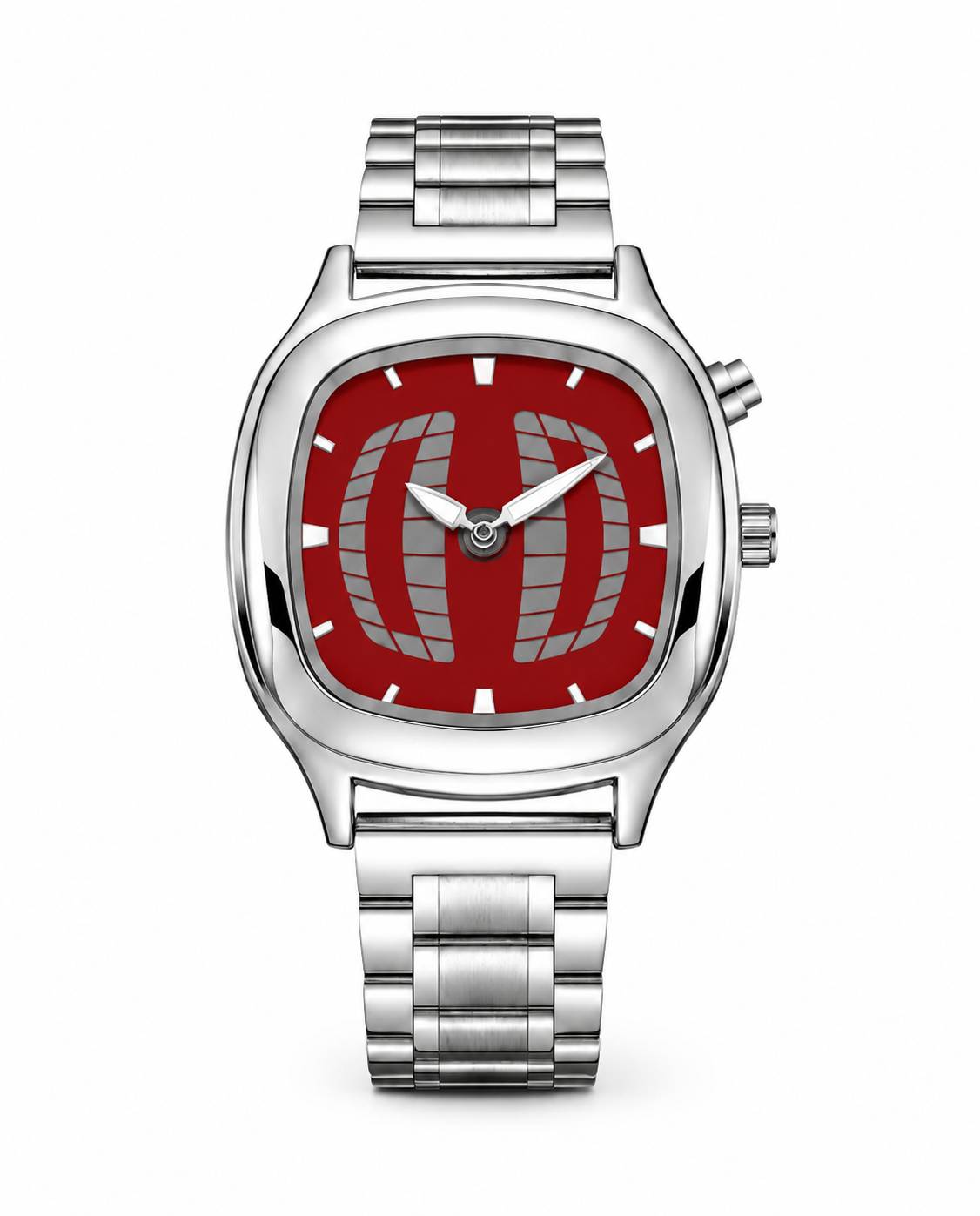 MÉTIER Armbanduhr aus poliertem Edelstahl mit kissenförmigem Gehäuse und Gliederarmband