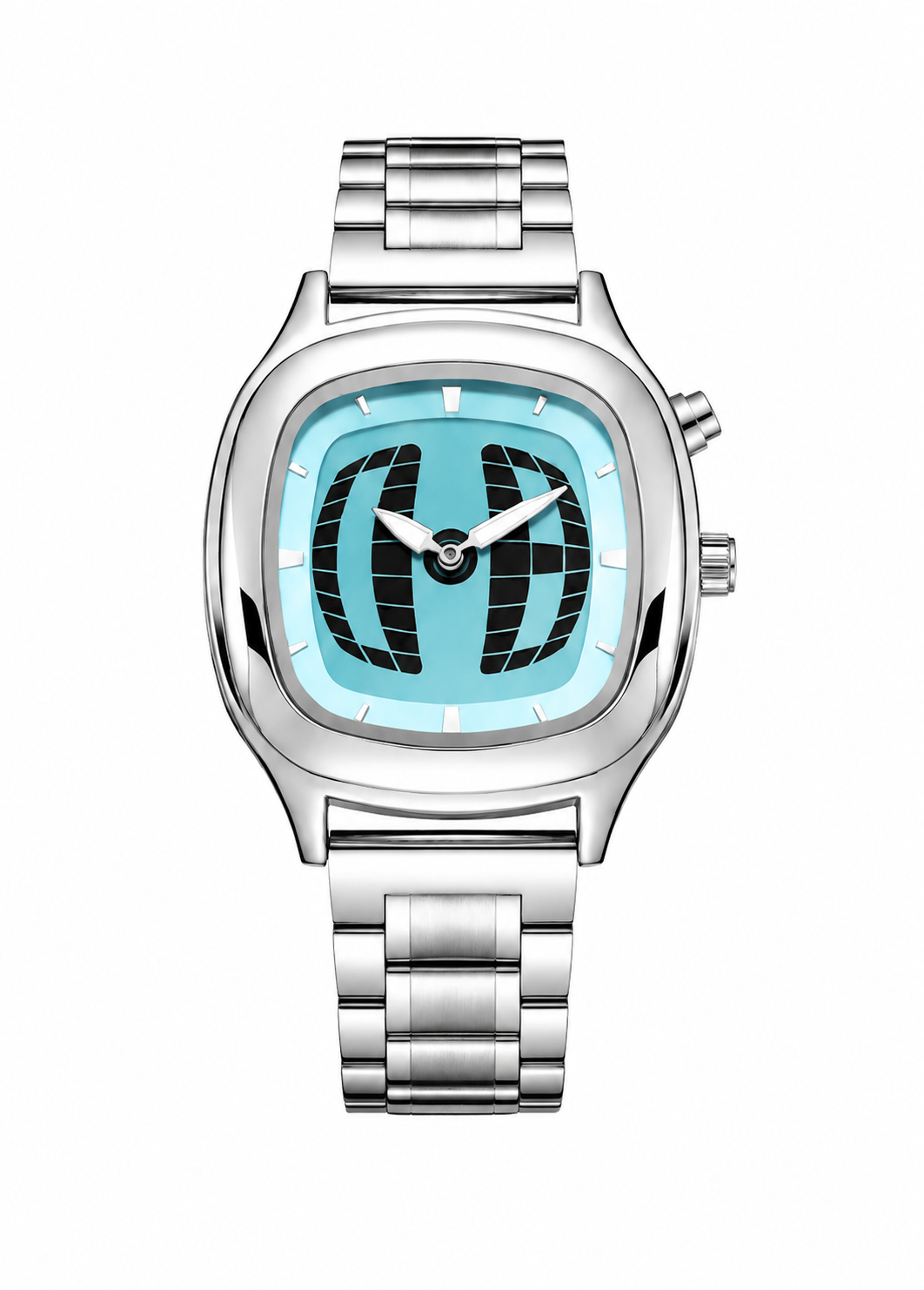 MÉTIER Armbanduhr aus poliertem Edelstahl mit kissenförmigem Gehäuse und Gliederarmband