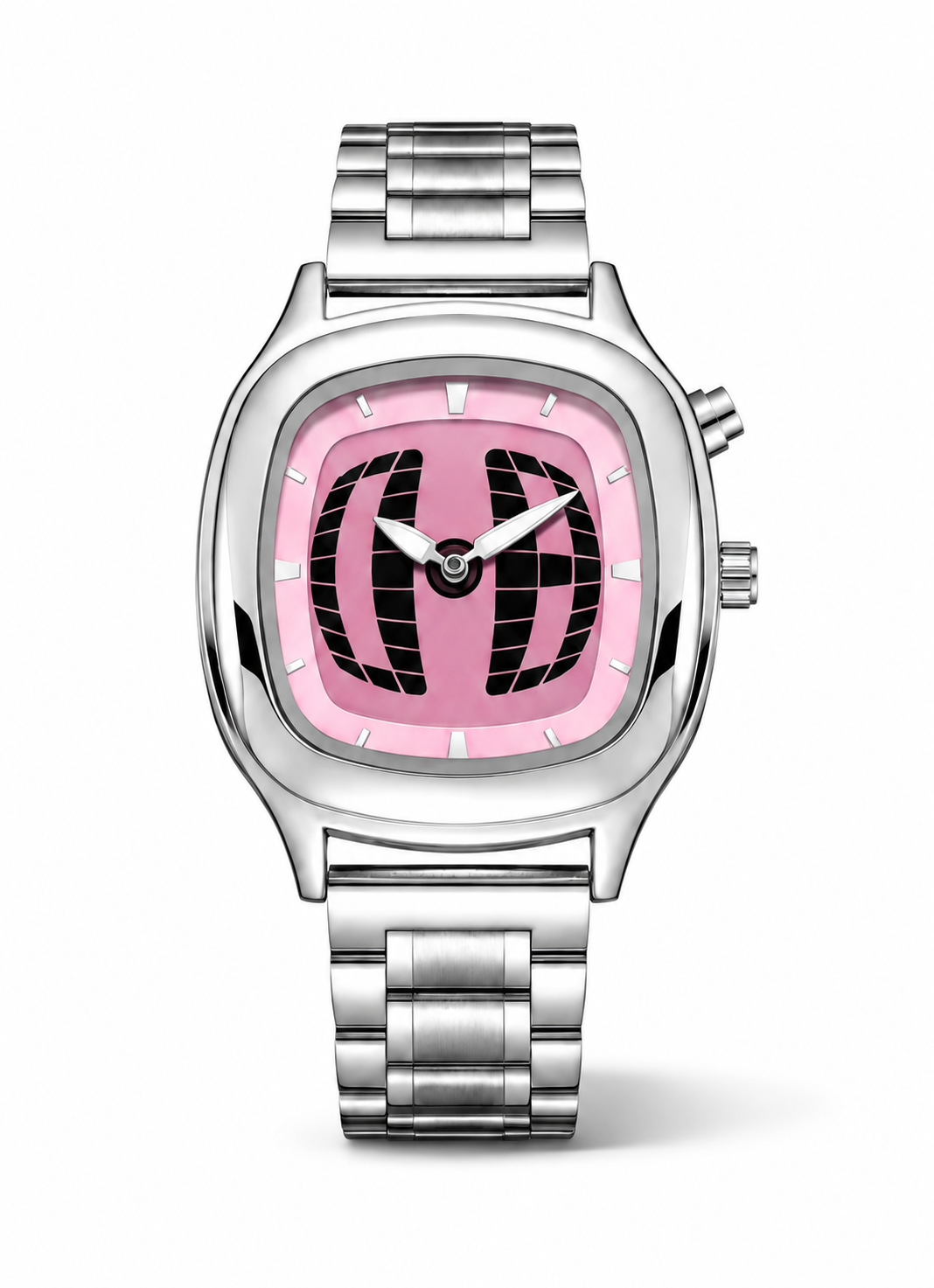MÉTIER Armbanduhr aus poliertem Edelstahl mit kissenförmigem Gehäuse und Gliederarmband