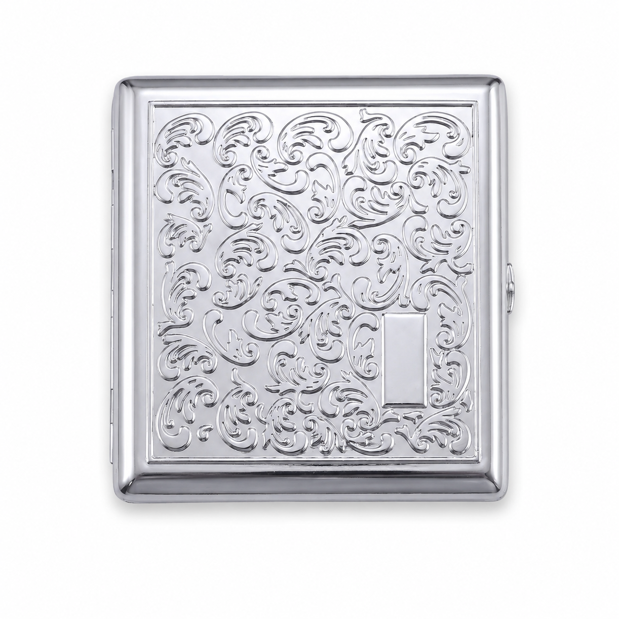 CHROMA 05 ARABESQUE Kartenetui aus verchromtem Metall mit Rankenmotiv